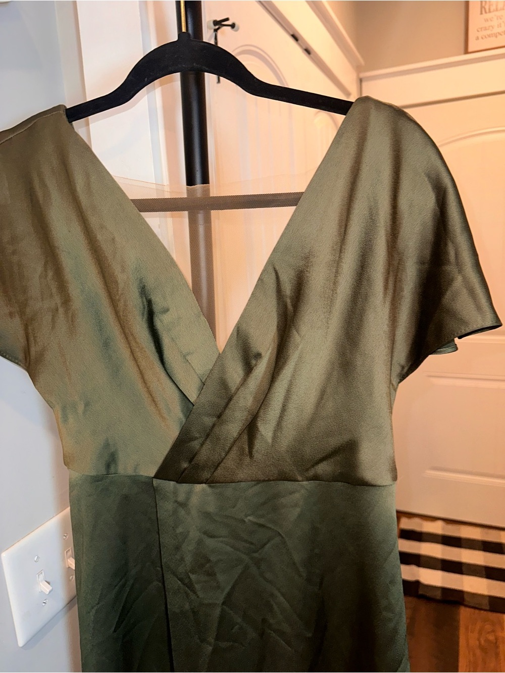 Jenny Yoo Size 6 Olive Green V-Neck Satin Maxi Dress - Picture 8 of 16